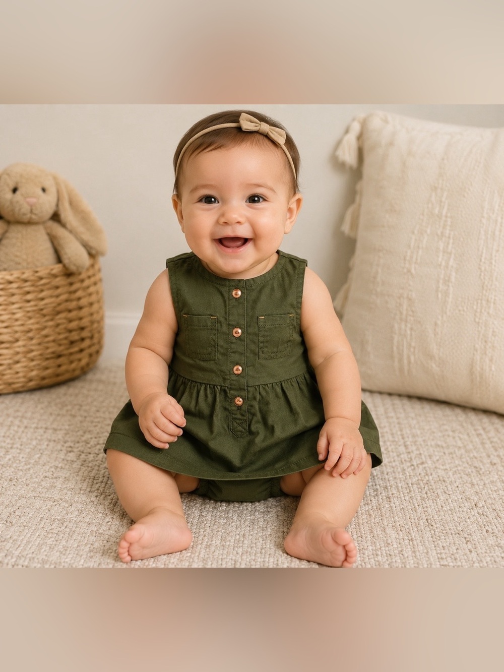 New Carter's Baby Girls Green Sleeveless Dress & Bloomers Set 2 Piece Size 9M